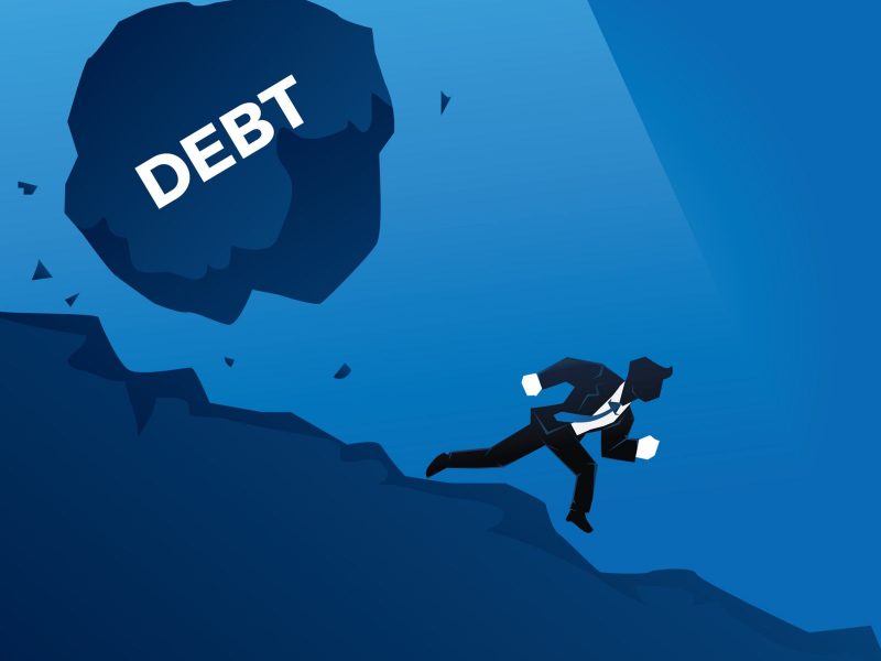 Avoiding High Risk Debt Snowball Effect Creative Businessman Illustration Concept